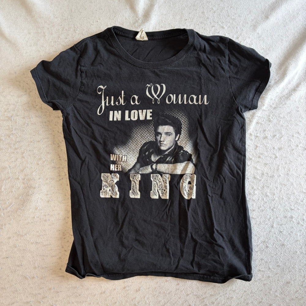 Gildan T-Shirt Womens Medium Black Elvis Presley Graphic Tee Short Sleeve